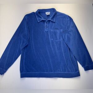 Vintage Irvine Park Velour Shirt polo Mens size XL retro 80s blue Mobster pocket